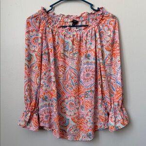 Talbots Colorful Paisley Blouse - Orange and Blue